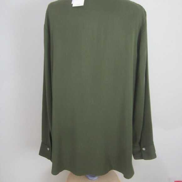 New J Jill Womens Medium Olive Leaf Green LS Rayon Shirt Blouse Pockets NWT $89 - Picture 11 of 13